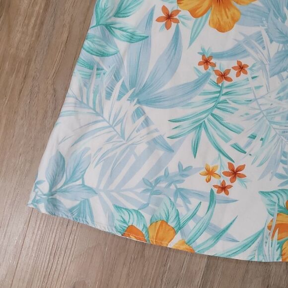 🔺️Hula Doll White & Teal Floral Print Silk Skirt Large - Picture 7 of 9